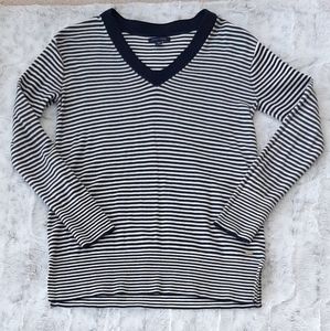 Tommy Hilfiger blue white striped v-neck top. Size S.